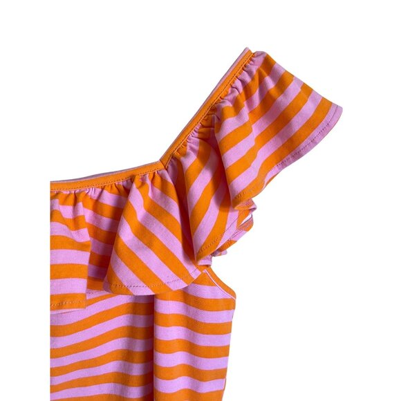 Cato Size XL Pink Orange Striped Ruffle Top Square Neck - Picture 3 of 6